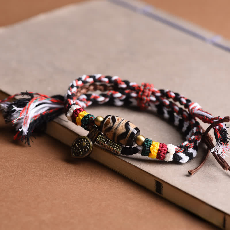 Buddha Stones Dzi Beads Om Mani Padme Hum Double Wrap Braided Rope Peace Bracelet - image 10
