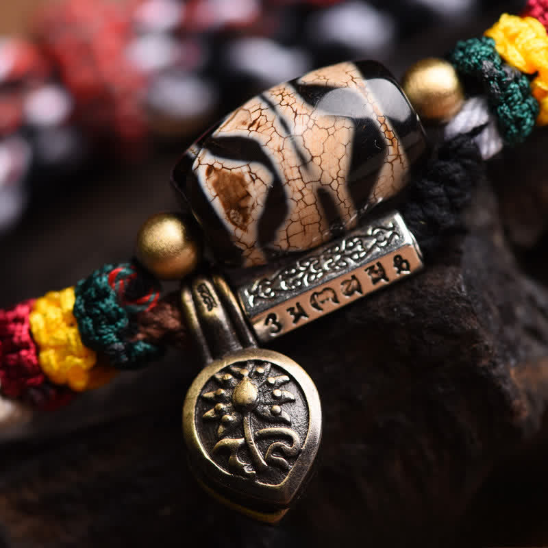 Buddha Stones Dzi Beads Om Mani Padme Hum Double Wrap Braided Rope Peace Bracelet - image 12
