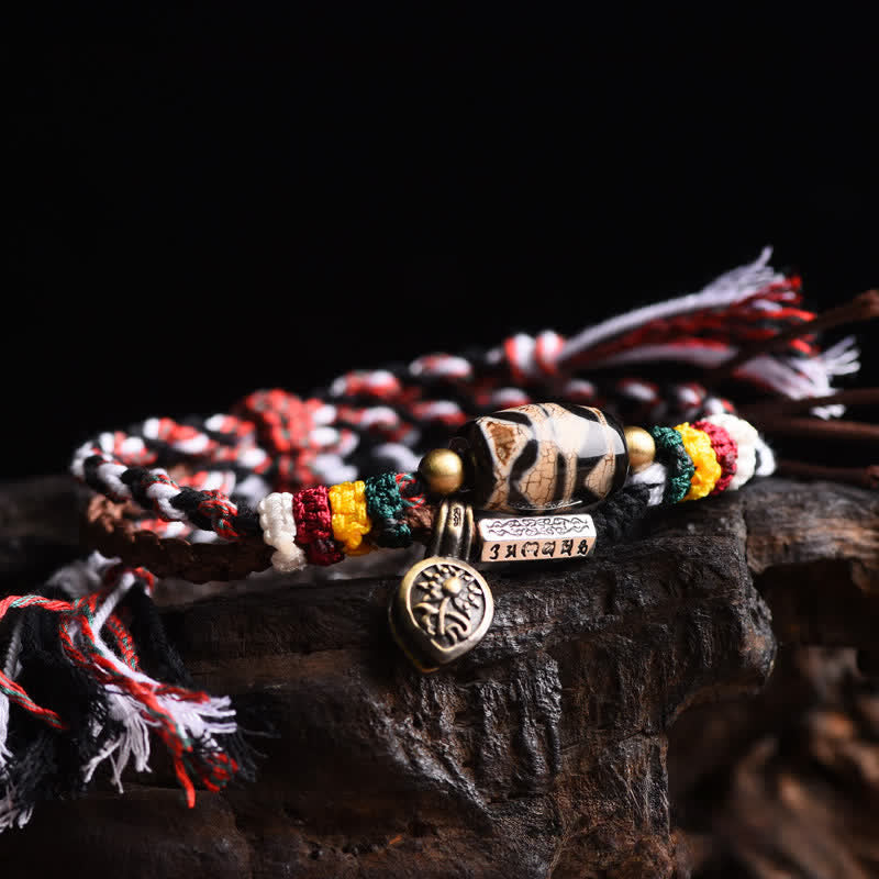 Buddha Stones Dzi Beads Om Mani Padme Hum Double Wrap Braided Rope Peace Bracelet - Dzi Beads(Wrist Circumference:15-25cm) - image 0