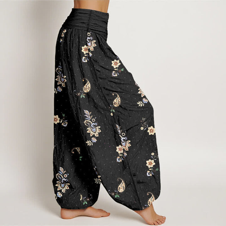 Buddha Stones Pure Cotton Boho Paisley Floral Pattern Women's Elastic Waist Harem Pants - image 2