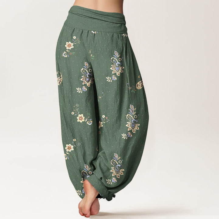 Buddha Stones Pure Cotton Boho Paisley Floral Pattern Women's Elastic Waist Harem Pants - image 9