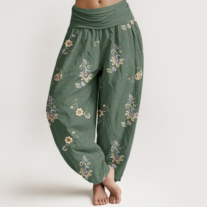 Buddha Stones Pure Cotton Boho Paisley Floral Pattern Women's Elastic Waist Harem Pants - DarkOliveGreen - US16，UK/AU20，EU48 (3XL) - image 8