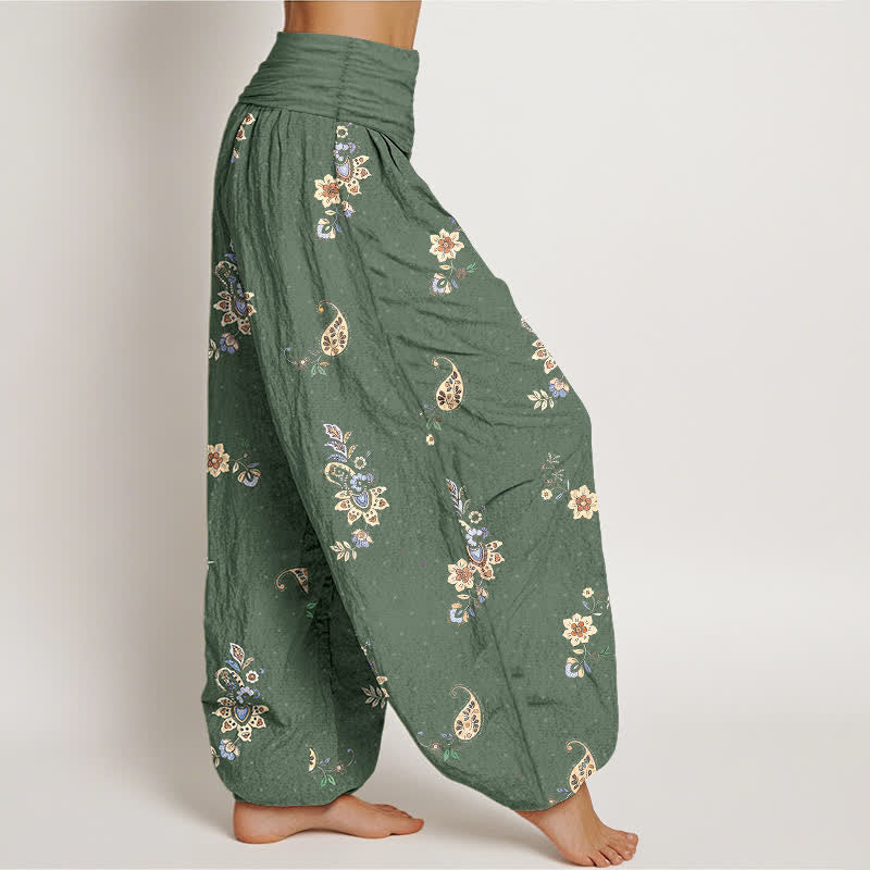 Buddha Stones Pure Cotton Boho Paisley Floral Pattern Women's Elastic Waist Harem Pants - image 10