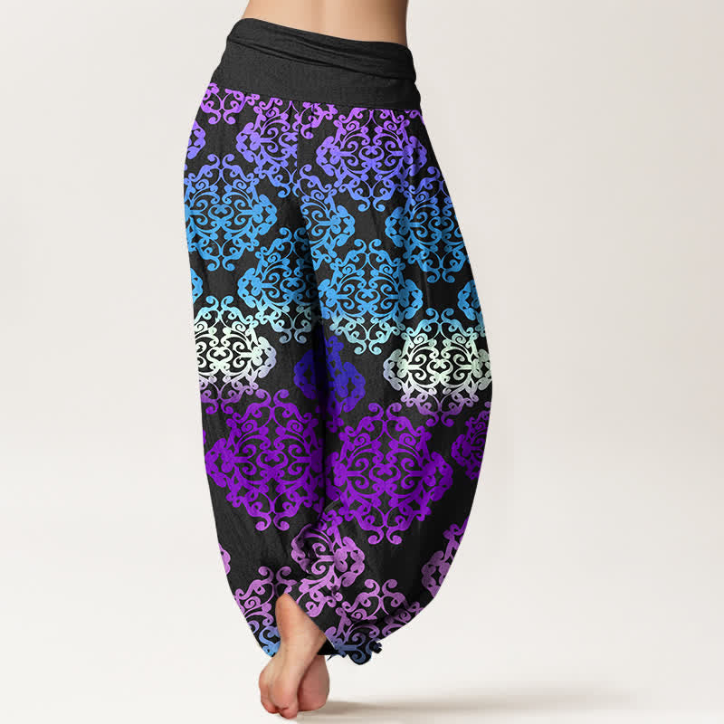 Buddha Stones Pure Cotton Baroque Gradient Floral Pattern Women's Elastic Waist Harem Pants - image 1