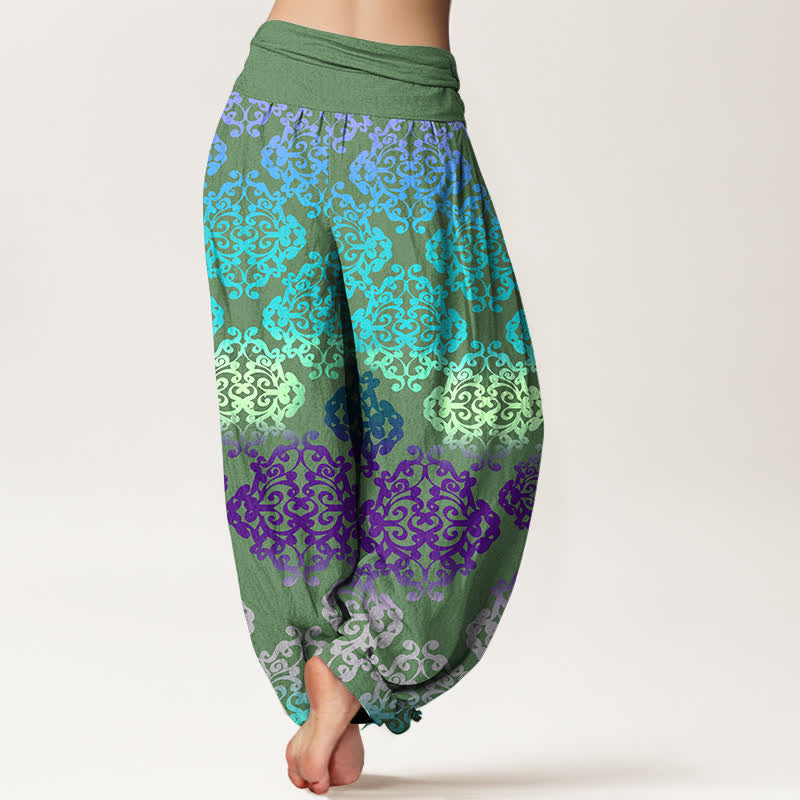 Buddha Stones Pure Cotton Baroque Gradient Floral Pattern Women's Elastic Waist Harem Pants - image 9