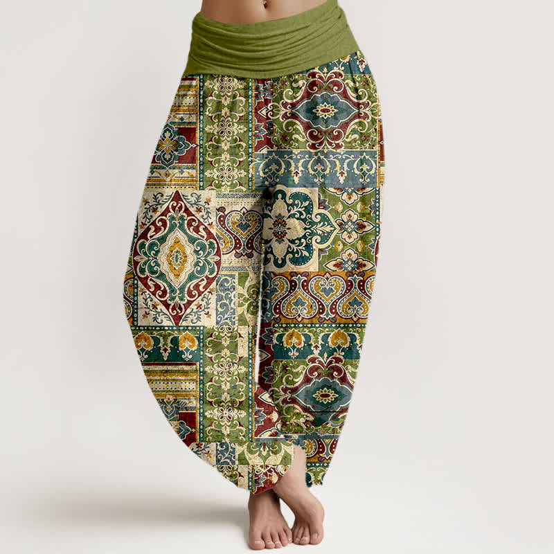 Buddha Stones Cotton Olive Mosaic Tile Pattern Women's Elastic Waist Harem Pants - Olive - US16，UK/AU20，EU48 (3XL) - image 0