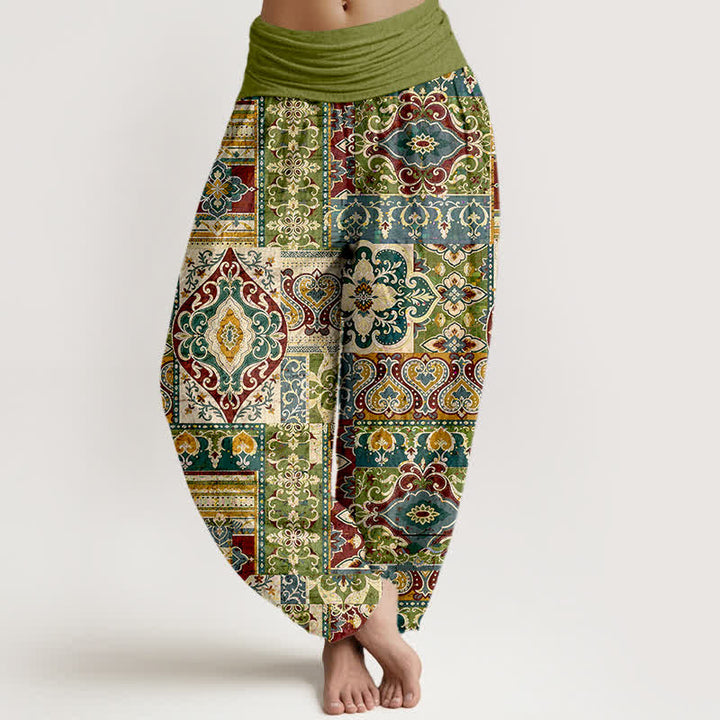 Buddha Stones Cotton Olive Mosaic Tile Pattern Women's Elastic Waist Harem Pants - Olive - US16，UK/AU20，EU48 (3XL) - image 0