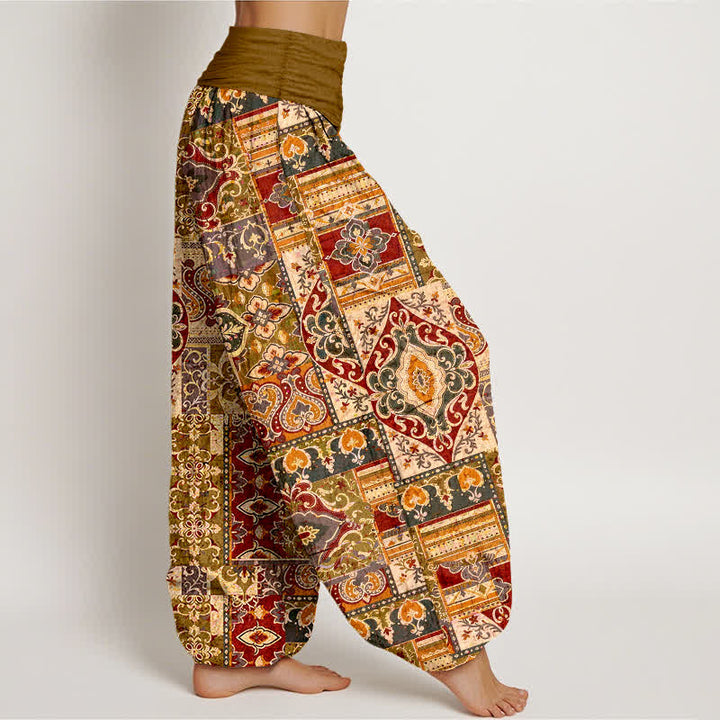 Buddha Stones Cotton Olive Mosaic Tile Pattern Women's Elastic Waist Harem Pants - image 7
