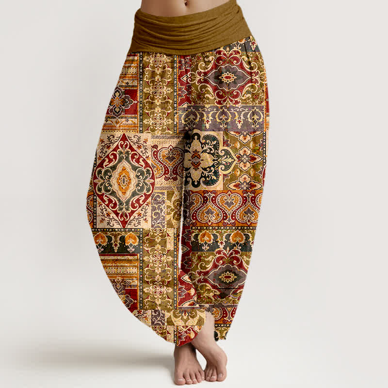 Buddha Stones Cotton Olive Mosaic Tile Pattern Women's Elastic Waist Harem Pants - Peru - US16，UK/AU20，EU48 (3XL) - image 5
