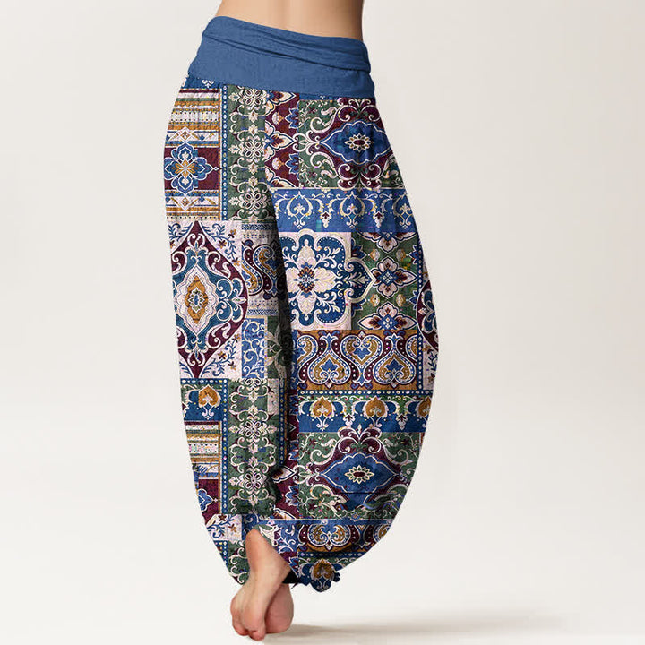 Buddha Stones Cotton Olive Mosaic Tile Pattern Women's Elastic Waist Harem Pants - image 9