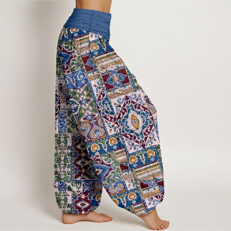 Buddha Stones Cotton Olive Mosaic Tile Pattern Women's Elastic Waist Harem Pants - image 10