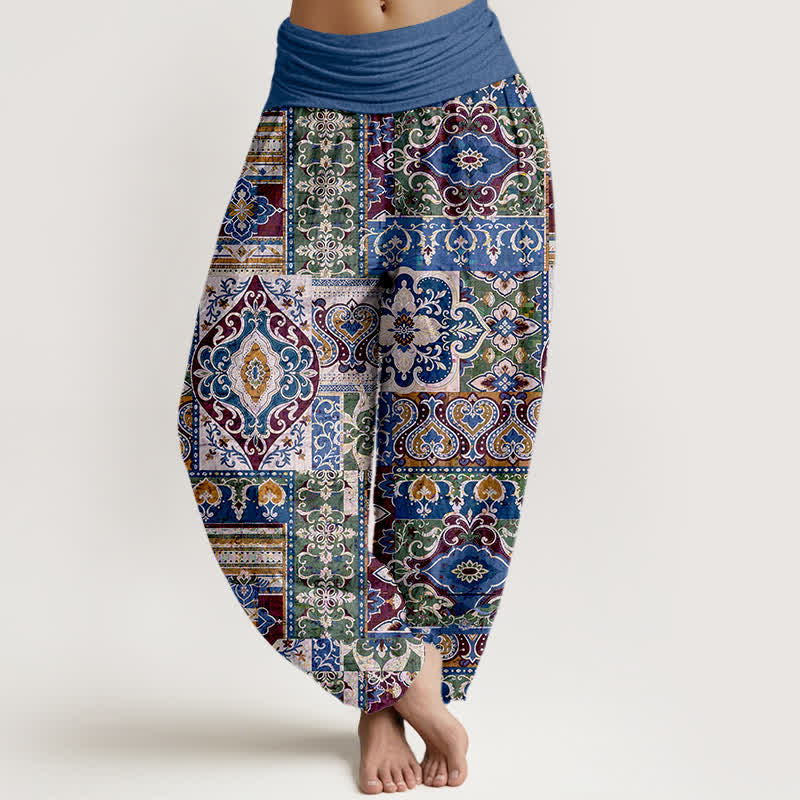 Buddha Stones Cotton Olive Mosaic Tile Pattern Women's Elastic Waist Harem Pants - RoyalBlue - US16，UK/AU20，EU48 (3XL) - image 8