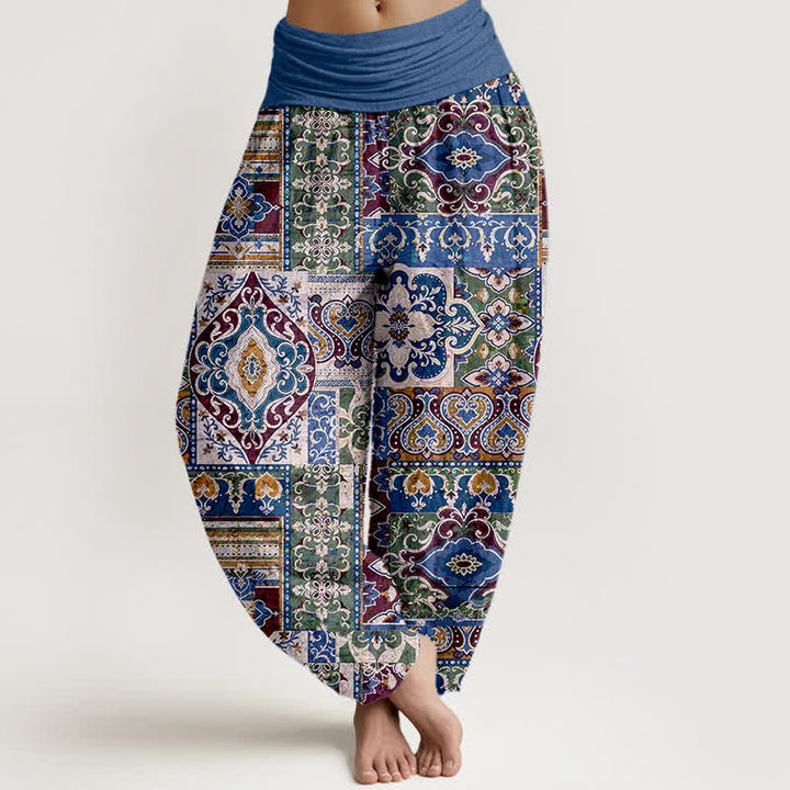 Buddha Stones Cotton Olive Mosaic Tile Pattern Women's Elastic Waist Harem Pants - RoyalBlue - US16，UK/AU20，EU48 (3XL) - image 8
