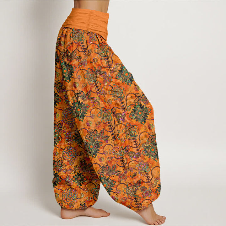 Buddha Stones Pure Cotton Olive Boho Floral Diamond Pattern Women's Elastic Waist Harem Pants - image 7