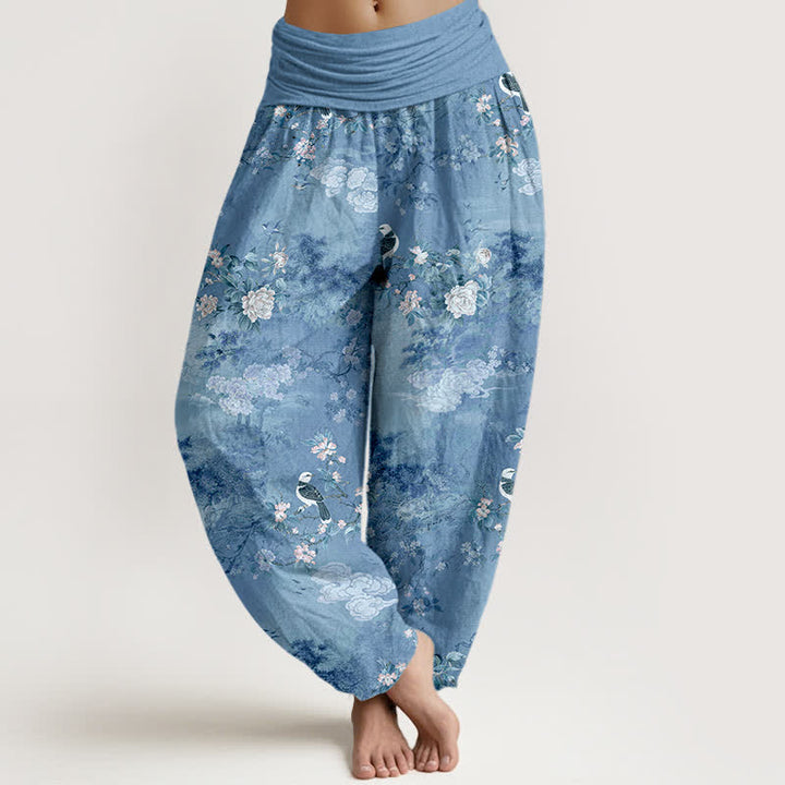 Buddha Stones Pure Cotton Floral Bird Pattern Women's Elastic Waist Harem Pants - CornflowerBlue - US16，UK/AU20，EU48 (3XL) - image 8