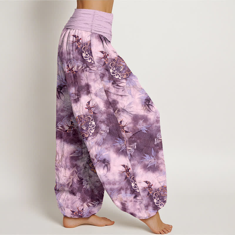 Buddha Stones Pure Cotton Cloud Medallion and Bird Pattern Women's Elastic Waist Harem Pants - image 10