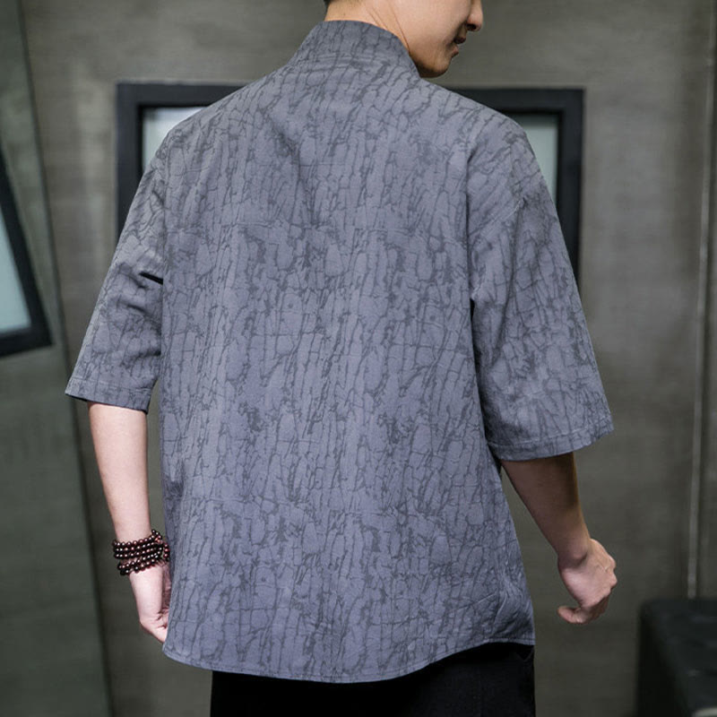 Buddha Stones Summer V-Neck Buttons Shattered Pattern Men's Short Sleeve Shirt With Pockets - image 4