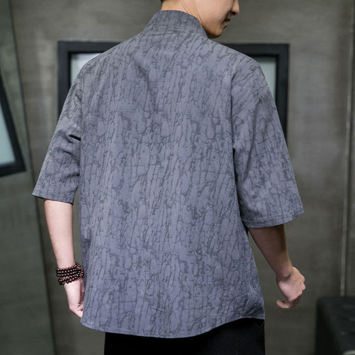 Buddha Stones Summer V-Neck Buttons Shattered Pattern Men's Short Sleeve Shirt With Pockets - image 4