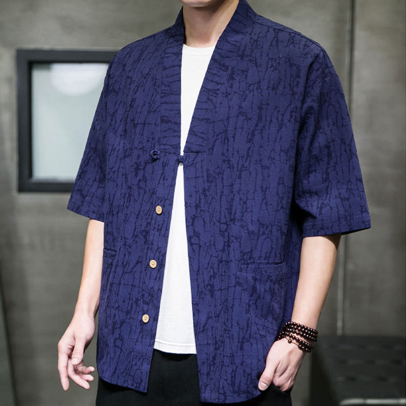 Buddha Stones Summer V-Neck Buttons Shattered Pattern Men's Short Sleeve Shirt With Pockets - image 22