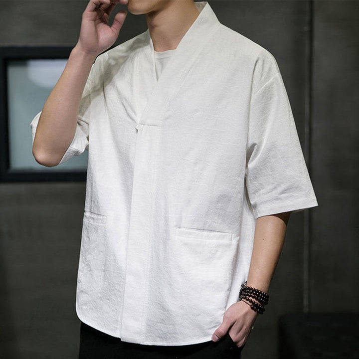 Buddha Stones Summer V-Neck Buttons Shattered Pattern Men's Short Sleeve Shirt With Pockets - image 32