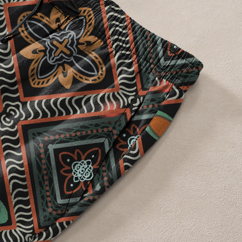 Buddha Stones Cotton Bohemian Diamond Floral Pattern Men's Tapered Pants With Pockets - image 2