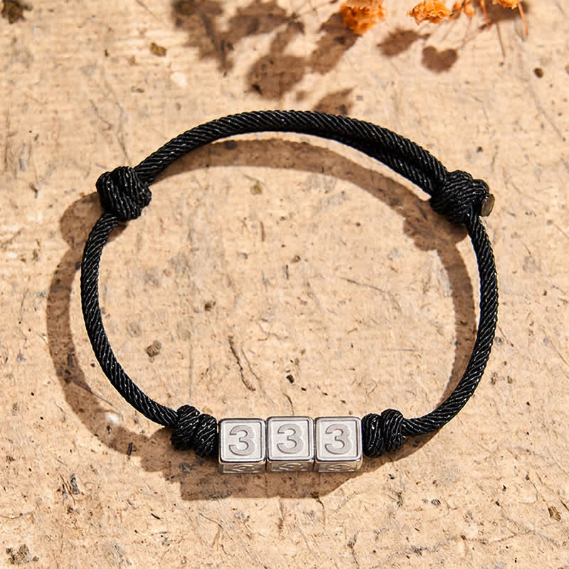 Buddha Stones Titanium Steel 000-999 Angel Numbers Adjustable Black String Faith Bracelet - Black Rope(Wrist Circumference: 15-23cm) - 333 - image 11