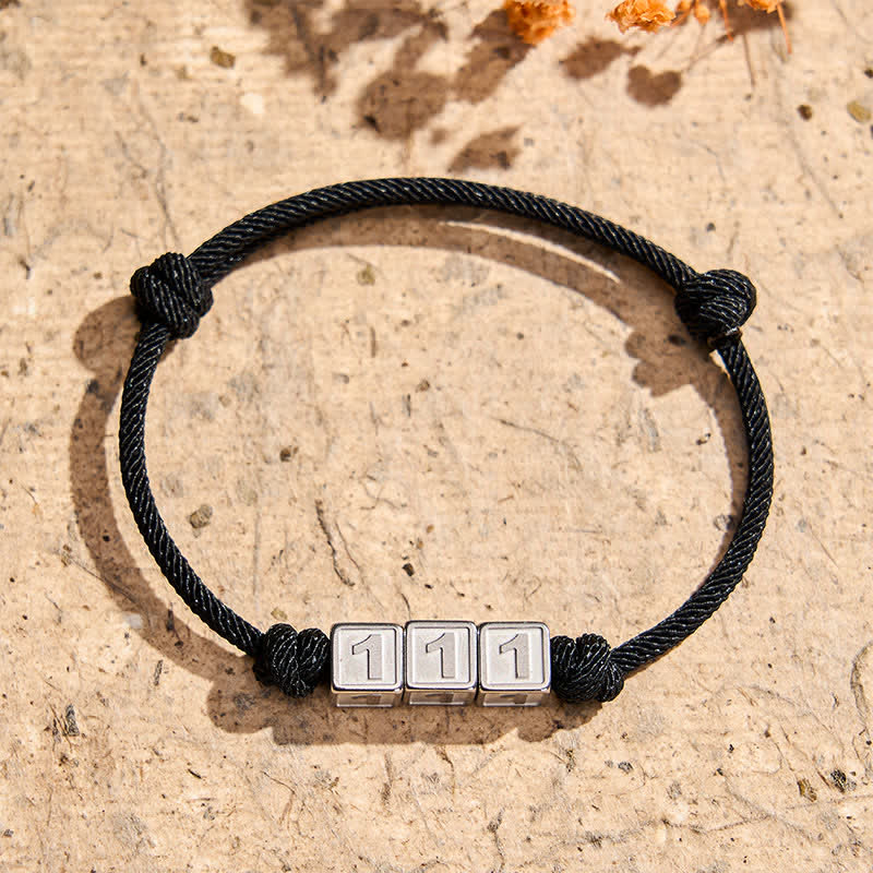 Buddha Stones Titanium Steel 000-999 Angel Numbers Adjustable Black String Faith Bracelet - Black Rope(Wrist Circumference: 15-23cm) - 111 - image 5