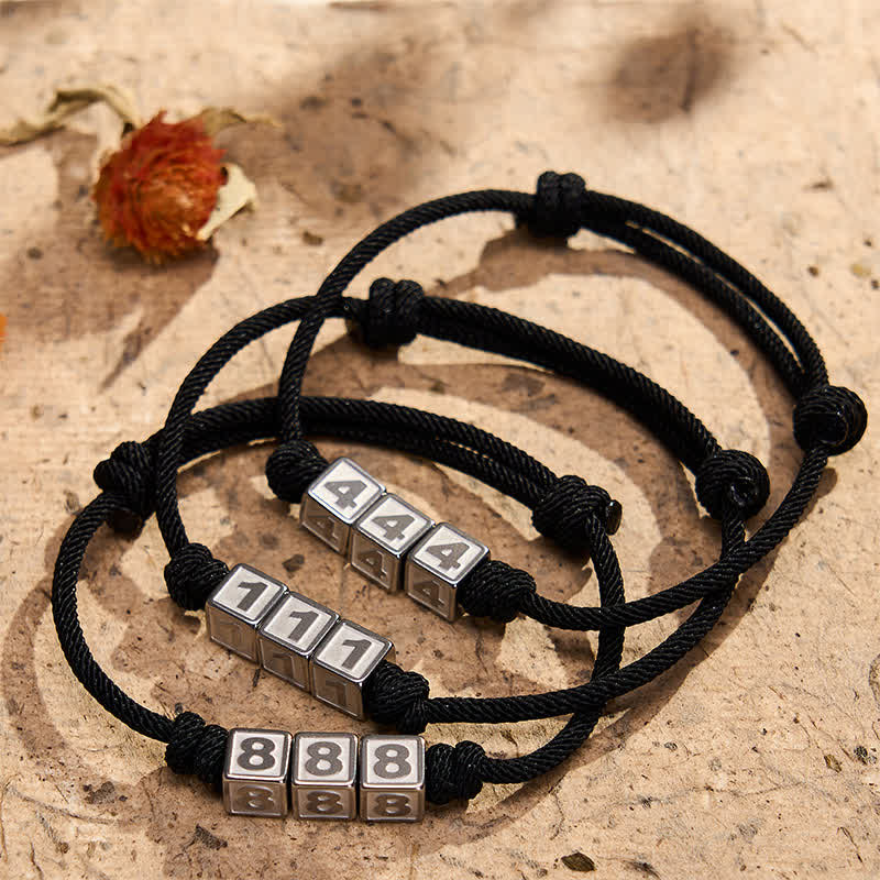 Buddha Stones Titanium Steel 000-999 Angel Numbers Adjustable Black String Faith Bracelet - image 32