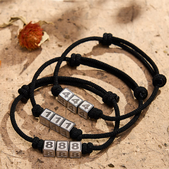 Buddha Stones Titanium Steel 000-999 Angel Numbers Adjustable Black String Faith Bracelet - image 32