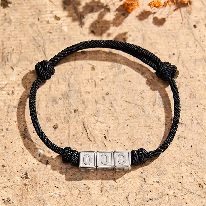 Buddha Stones Titanium Steel 000-999 Angel Numbers Adjustable Black String Faith Bracelet - Black Rope(Wrist Circumference: 15-23cm) - 000 - image 1