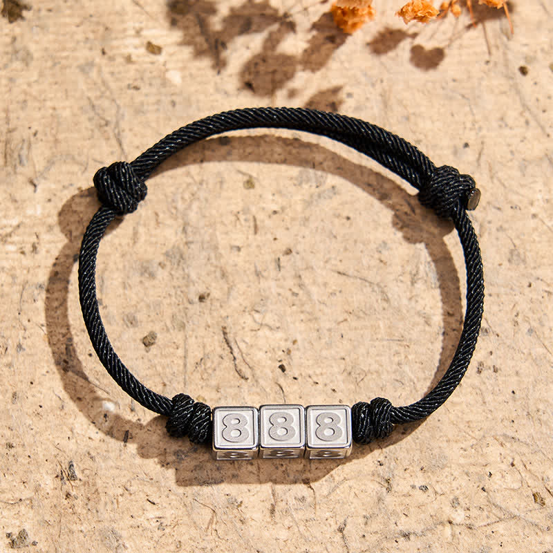 Buddha Stones Titanium Steel 000-999 Angel Numbers Adjustable Black String Faith Bracelet - Black Rope(Wrist Circumference: 15-23cm) - 888 - image 25