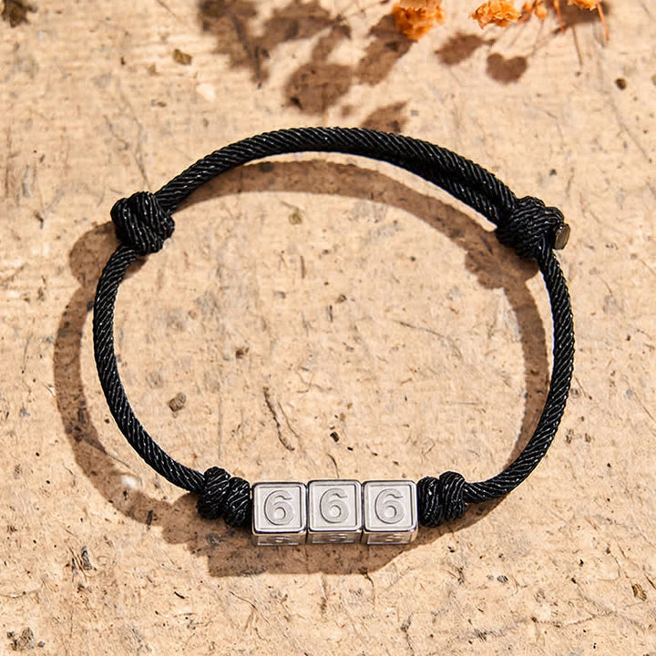 Buddha Stones Titanium Steel 000-999 Angel Numbers Adjustable Black String Faith Bracelet - Black Rope(Wrist Circumference: 15-23cm) - 666 - image 21
