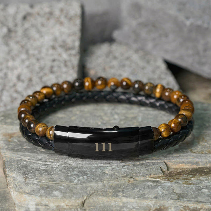 Buddha Stones Tiger Eye Angel Numbers Double Wrap Leather Faith Bracelet - Tiger Eye(Wrist Circumference: 18-19cm) - 111 - image 4