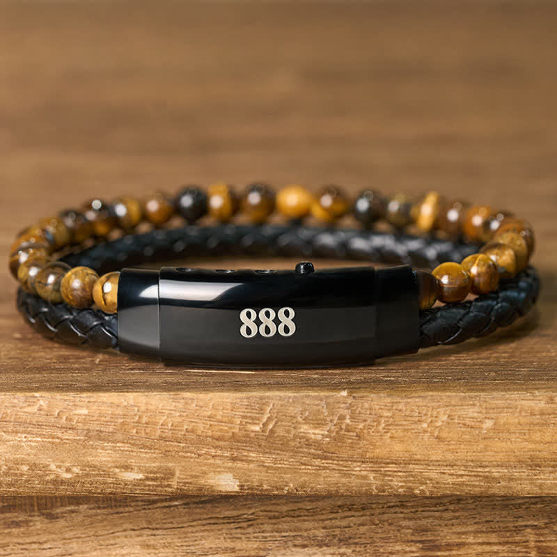 Buddha Stones Tiger Eye Angel Numbers Double Wrap Leather Faith Bracelet - image 2