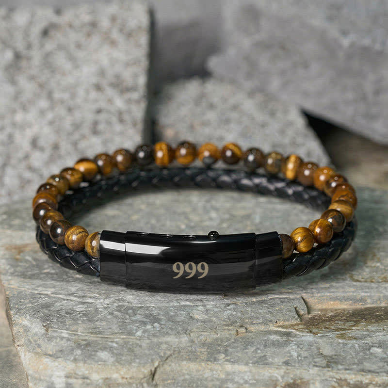 Buddha Stones Tiger Eye Angel Numbers Double Wrap Leather Faith Bracelet - Tiger Eye(Wrist Circumference: 18-19cm) - 999 - image 35
