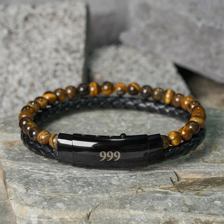 Buddha Stones Tiger Eye Angel Numbers Double Wrap Leather Faith Bracelet - Tiger Eye(Wrist Circumference: 18-19cm) - 999 - image 35
