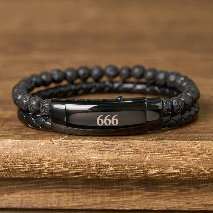 Buddha Stones Lava Rock Angel Numbers Double Wrap Leather Faith Bracelet - Lava Rock(Wrist Circumference: 18-19cm) - 666 - image 31