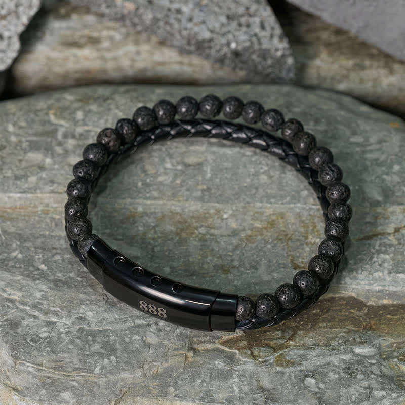 Buddha Stones Lava Rock Angel Numbers Double Wrap Leather Faith Bracelet - image 2