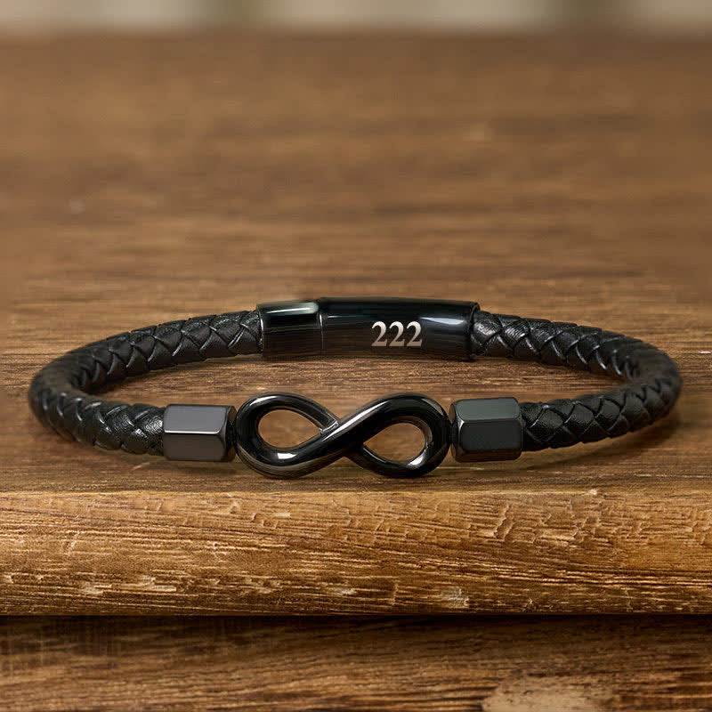 Buddha Stones Angel Numbers Infinity Symbol Leather Faith Bracelet - 222(Wrist Circumference: 18-19cm) - image 3