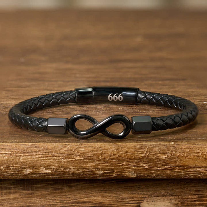 Buddha Stones Angel Numbers Infinity Symbol Leather Faith Bracelet - 666(Wrist Circumference: 18-19cm) - image 22