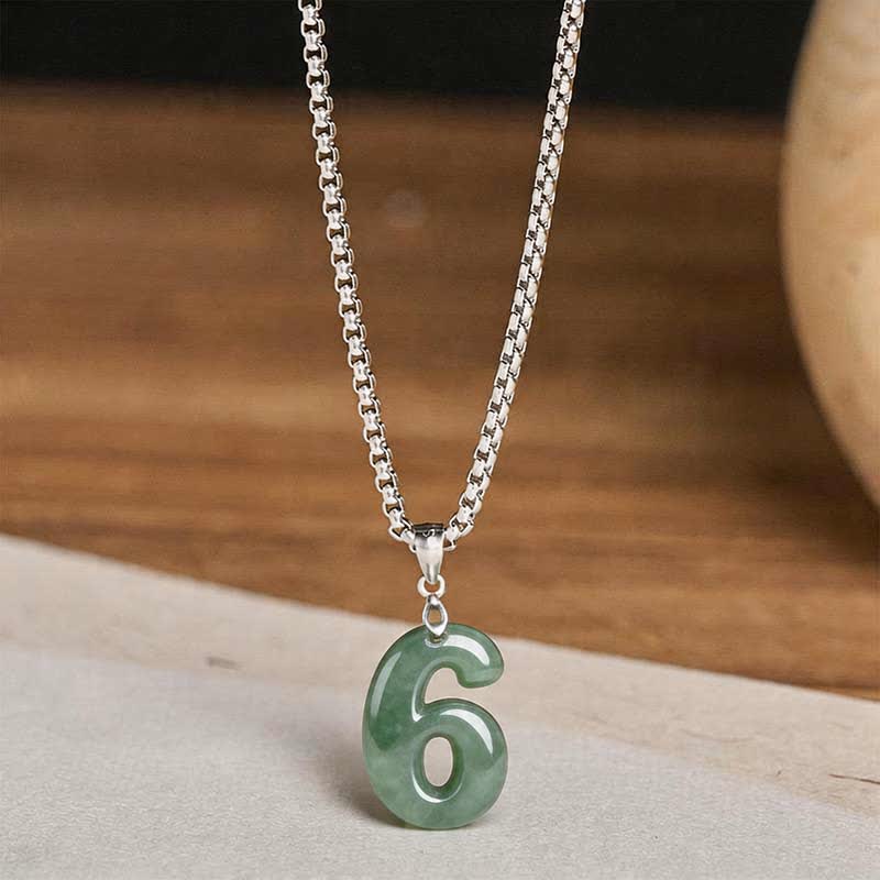 Buddha Stones Natural 0-9 Angel Numbers Jade Titanium Steel Chain Prosperity Necklace Pendant - image 27