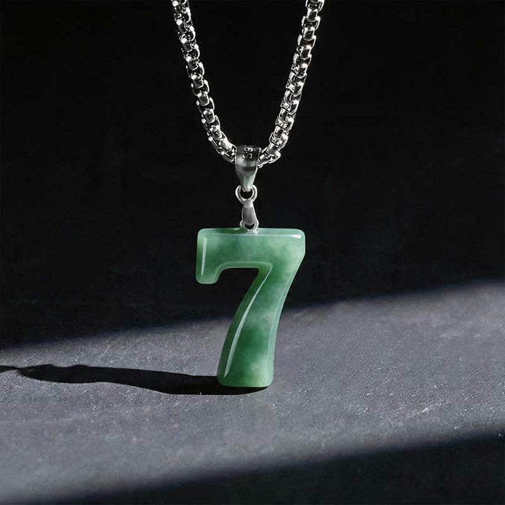 Buddha Stones Natural 0-9 Angel Numbers Jade Titanium Steel Chain Prosperity Necklace Pendant - 7 - image 30