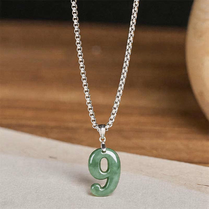 Buddha Stones Natural 0-9 Angel Numbers Jade Titanium Steel Chain Prosperity Necklace Pendant - image 39