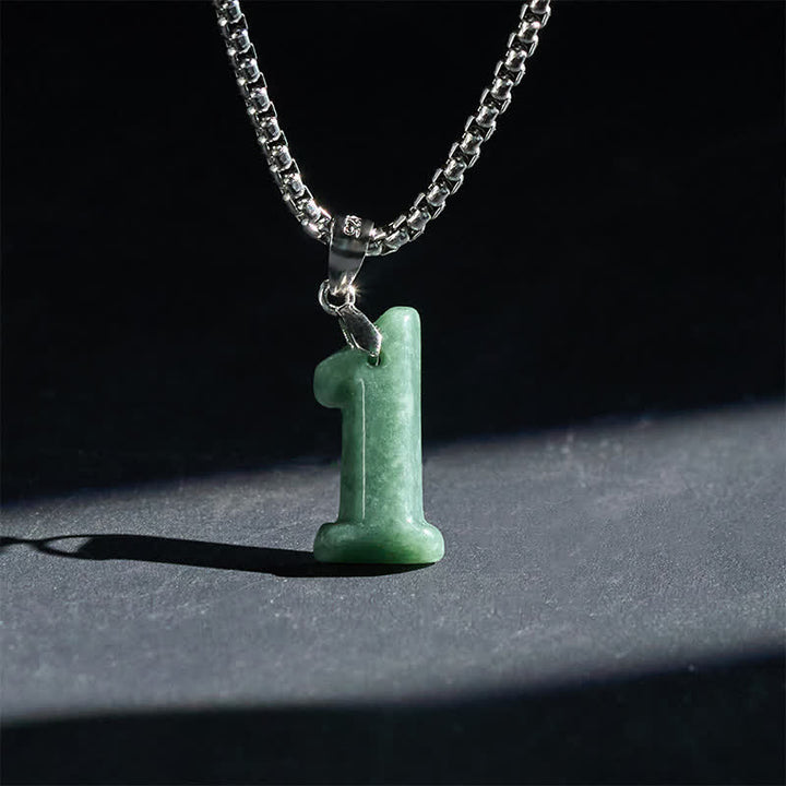 Buddha Stones Natural 0-9 Angel Numbers Jade Titanium Steel Chain Prosperity Necklace Pendant - 1 - image 1