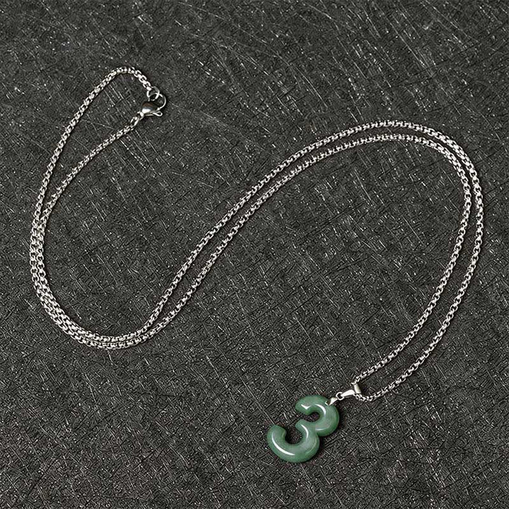 Buddha Stones Natural 0-9 Angel Numbers Jade Titanium Steel Chain Prosperity Necklace Pendant - image 16