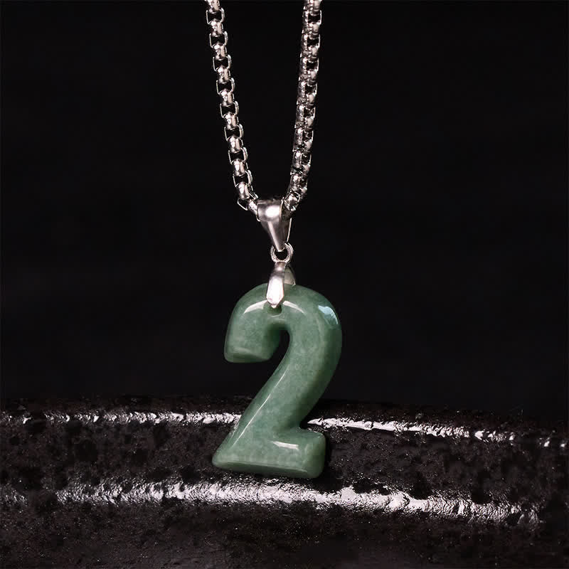 Buddha Stones Natural 0-9 Angel Numbers Jade Titanium Steel Chain Prosperity Necklace Pendant - image 12