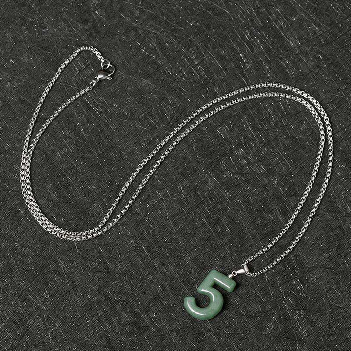 Buddha Stones Natural 0-9 Angel Numbers Jade Titanium Steel Chain Prosperity Necklace Pendant - image 24