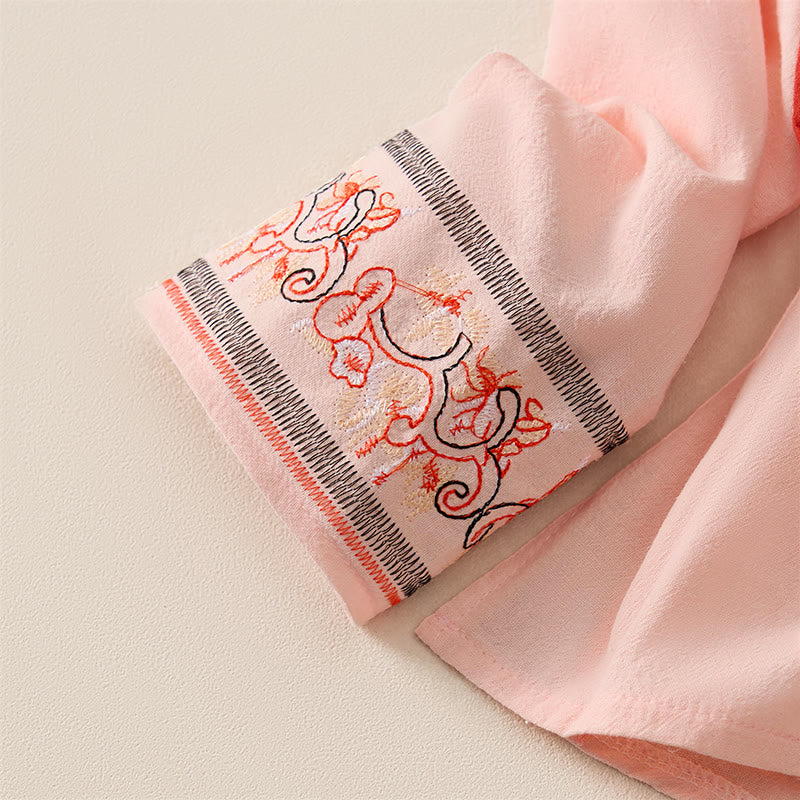 Buddha Stones Casual Embroidered Flowers Slant Collar Strap Long Sleeve Women's Shirt - image 10
