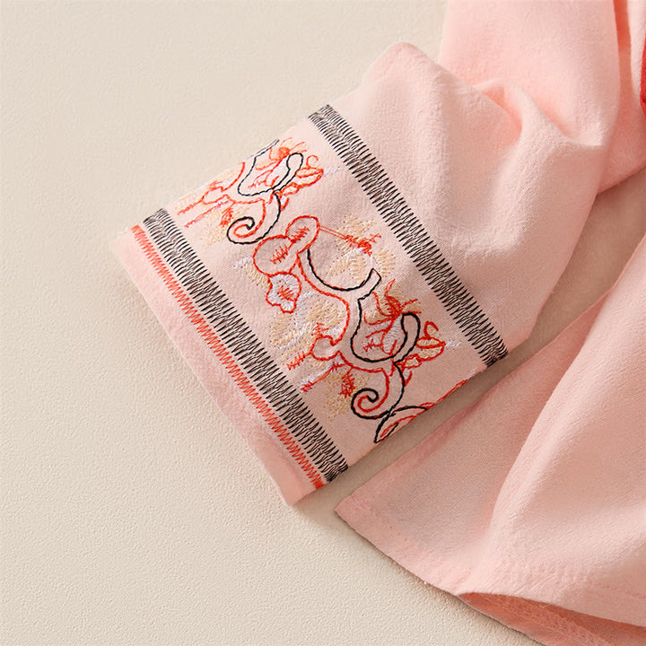 Buddha Stones Casual Embroidered Flowers Slant Collar Strap Long Sleeve Women's Shirt - image 10