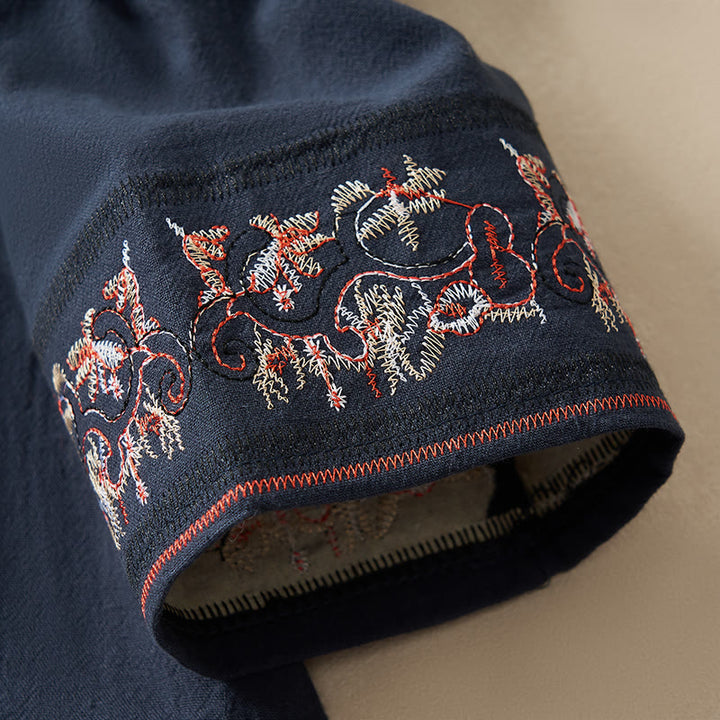 Buddha Stones Casual Embroidered Flowers Slant Collar Strap Long Sleeve Women's Shirt - image 23